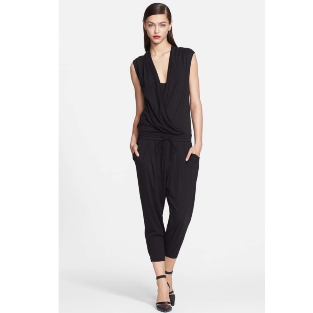 Helmut Lang V neck black jersey jumpsuit S